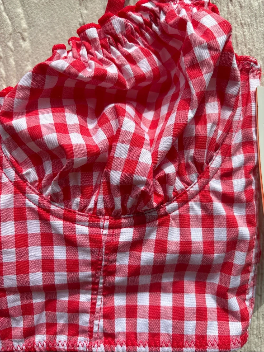Colsie Gingham Woven Corset Bra in Cosmic Red. Size S NWT - Picture 5 of 9